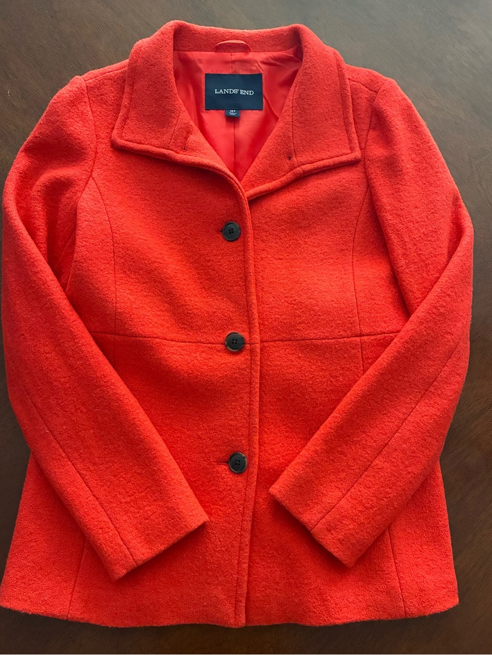 Lands’ End Wool Blend Red Orange Coat Jacket Women’s 10 Tall